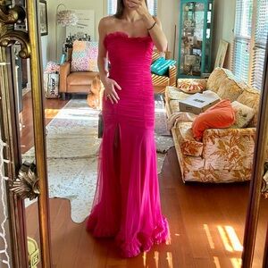 Blondie Nites Hot Pink Gown | 3, S/M | Ruffled, Ruched Strapless Formal Dress